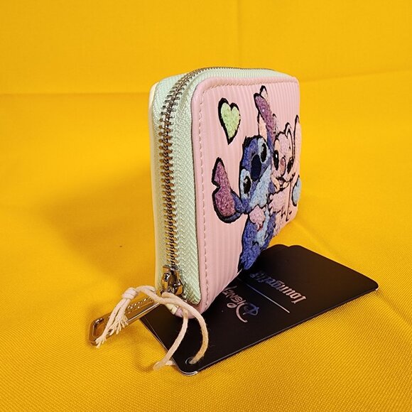 Loungefly Disney Lilo and Stitch Angel Corduroy Pastel Color Block Zip Wallet - Picture 4 of 13
